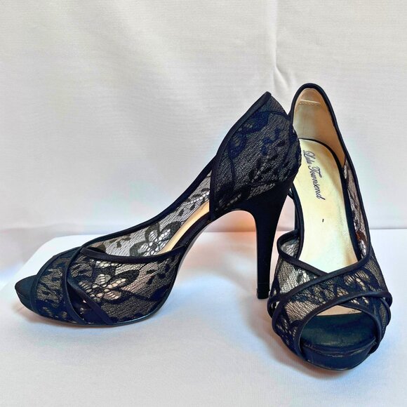 Lulu Townsend Black Lace Peep-Toe Heels – Women’s 9.5 | 4.5" Heel w/ 1" Platform - Picture 1 of 6